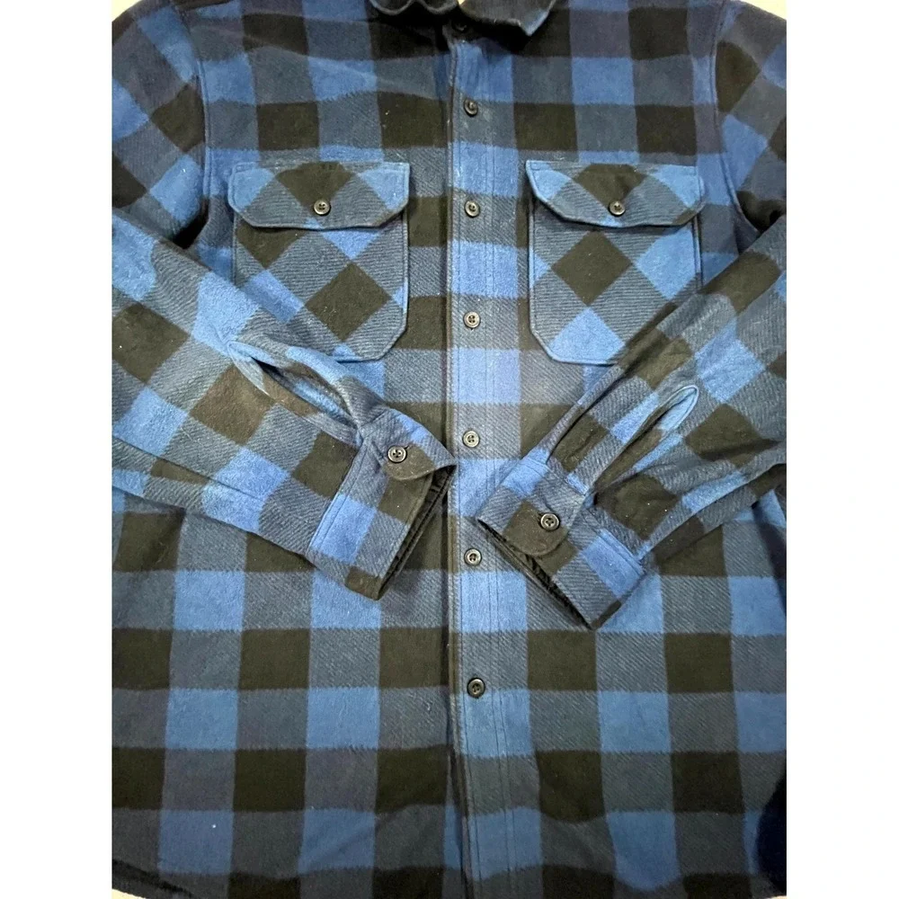 Wrangler Authentics Shacket Mens Large Blue Black Flannel Buffalo Plaid Lined